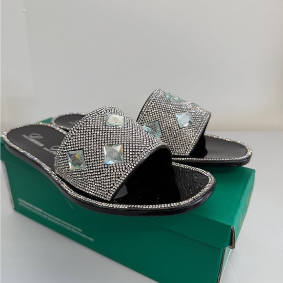 lauren larraine Bianca Black And Silver sandals womens 9 - Picture 2 of 6